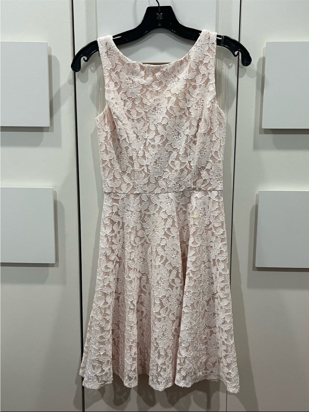 Macy’s Speechless Lace Fit & Flare Dress in Blush Pink